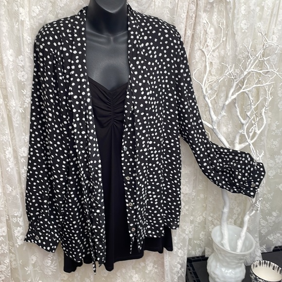 Polka Dots & Lightweight & Tie at Neck & Button Front  and Cuffs, - Picture 2 of 9